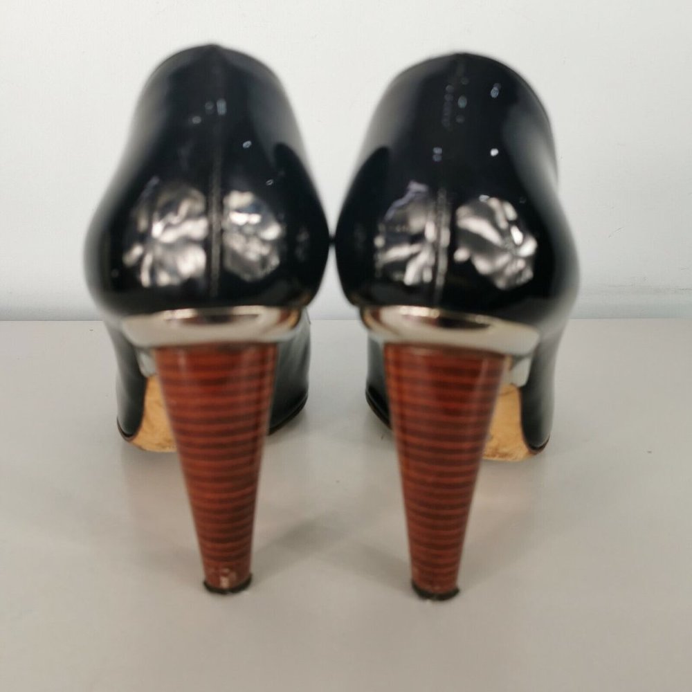 D&G Dolce Gabbana Black Patent Leather Open Toe Shoes High Heel 38 UK 5 RRP £242 - Picture 6 of 9